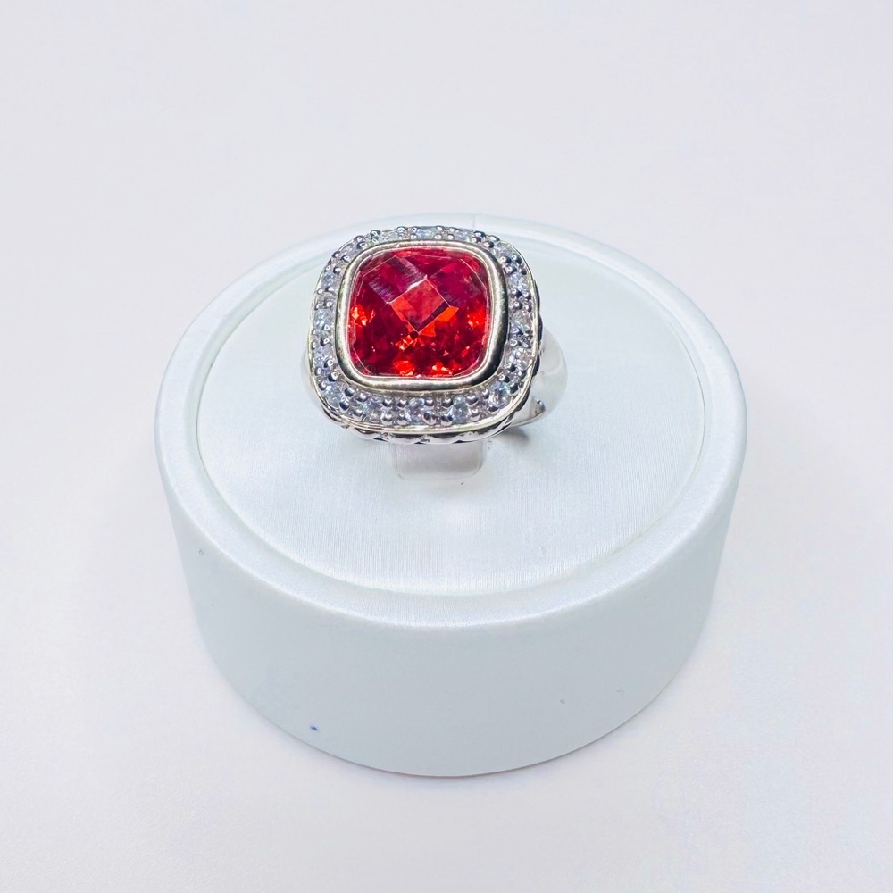 Elegant Sterling Silver and Red CZ Gemstone Ring